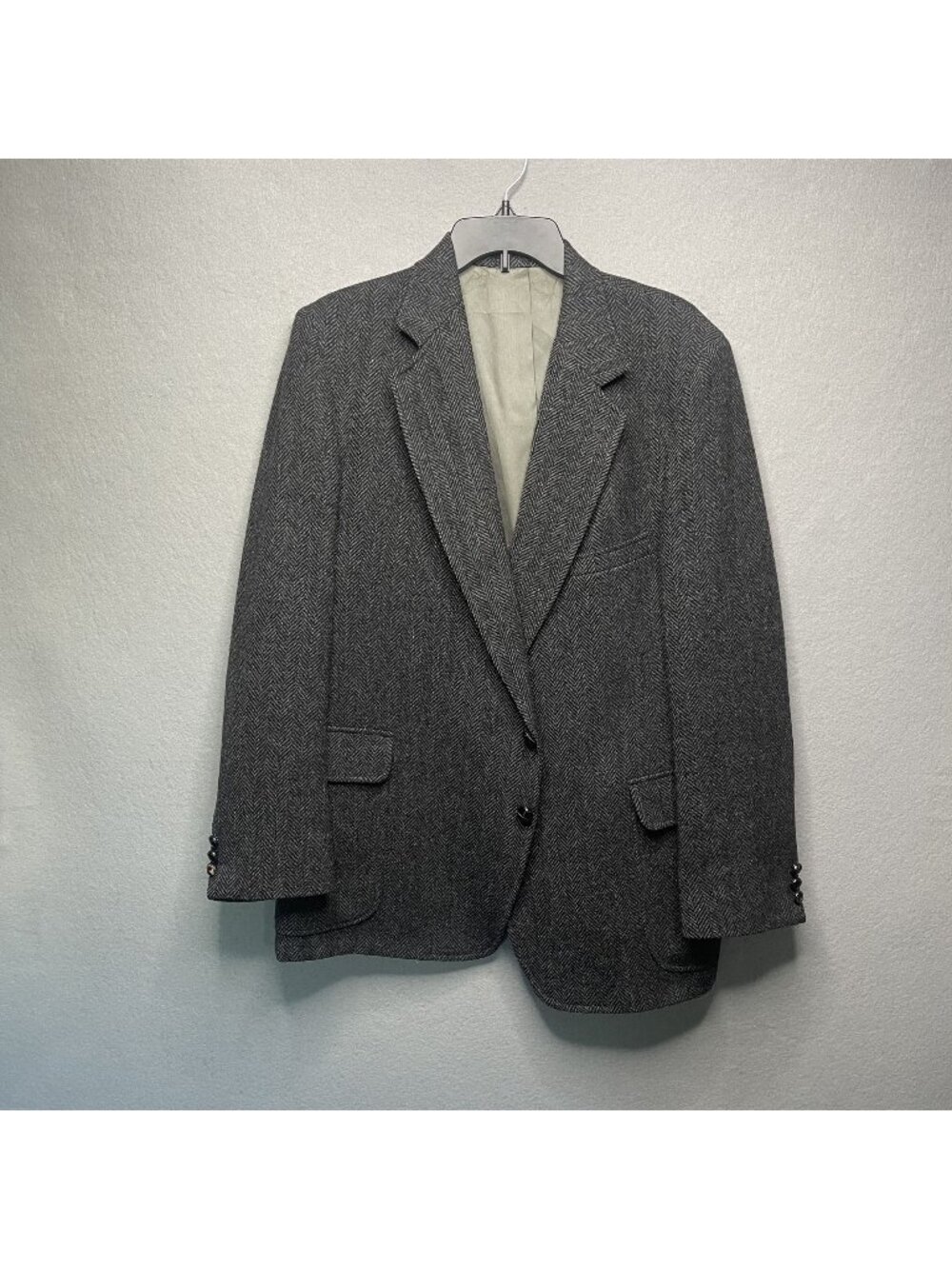 Fulton Park Mens Herringbone Wool Blazer 48PR Gray USA Fully Lined 2-Button